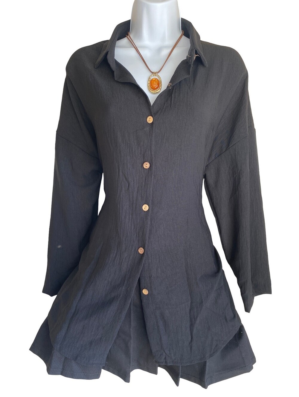 Vintage Plus XL Black Button Up Tunic Blouse Whimsigoth Goth Grunge Officecore